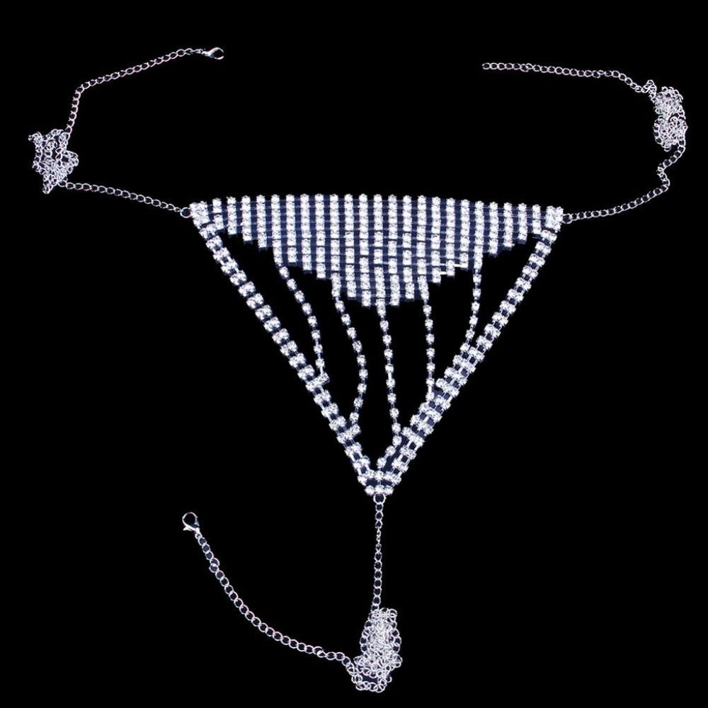 Rhinestone Chain Lingerie Women Bra Thong Set Bikini Body Jewelry Underwear - Picture 7 of 8